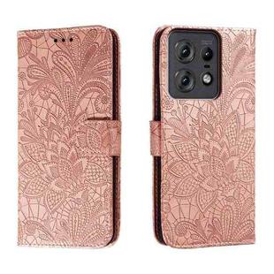 For Motorola Edge 50 Pro Lace Flower Embossing Flip Leather Phone Case(Rose Gold)