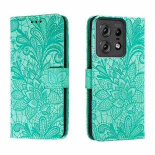 For Motorola Edge 50 Pro Lace Flower Embossing Flip Leather Phone Case(Green)