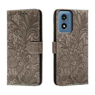 For Motorola Moto G Play 2024 Lace Flower Embossing Flip Leather Phone Case(Grey)