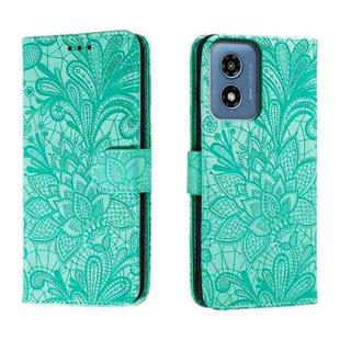For Motorola Moto G Play 2024 Lace Flower Embossing Flip Leather Phone Case(Green)