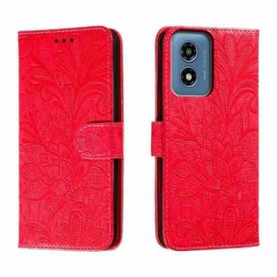 For Motorola Moto G Play 2024 Lace Flower Embossing Flip Leather Phone Case(Red)