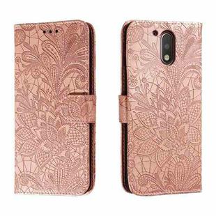 For Motorola Moto G4 Lace Flower Embossing Flip Leather Phone Case(Rose Gold)