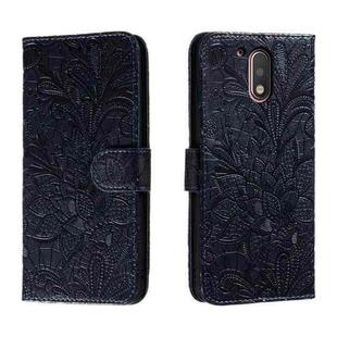 For Motorola Moto G4 Lace Flower Embossing Flip Leather Phone Case(Dark Blue)