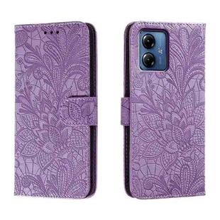 For Motorola Moto G14 Lace Flower Embossing Flip Leather Phone Case(Purple)