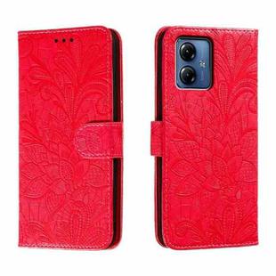 For Motorola Moto G14 Lace Flower Embossing Flip Leather Phone Case(Red)