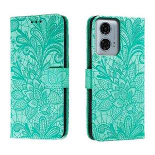 For Motorola Moto G24 Power Lace Flower Embossing Flip Leather Phone Case(Green)