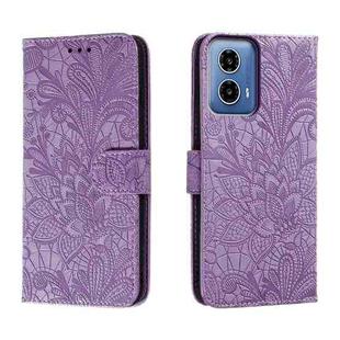 For Motorola Moto G34 Lace Flower Embossing Flip Leather Phone Case(Purple)