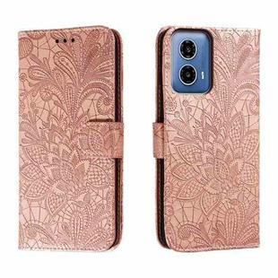 For Motorola Moto G34 Lace Flower Embossing Flip Leather Phone Case(Rose Gold)