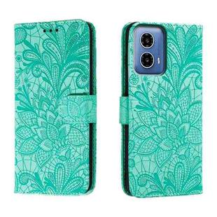 For Motorola Moto G34 Lace Flower Embossing Flip Leather Phone Case(Green)