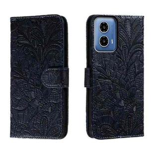 For Motorola Moto G34 Lace Flower Embossing Flip Leather Phone Case(Dark Blue)