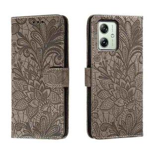 For Motorola Moto G54 Lace Flower Embossing Flip Leather Phone Case(Grey)