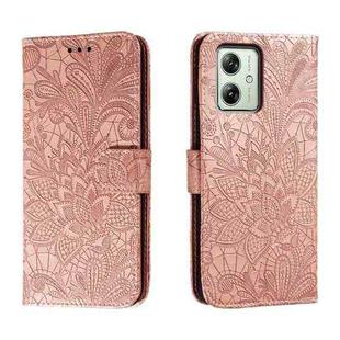 For Motorola Moto G54 Lace Flower Embossing Flip Leather Phone Case(Rose Gold)