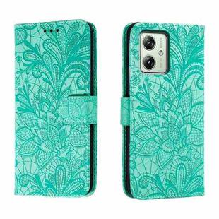 For Motorola Moto G54 Lace Flower Embossing Flip Leather Phone Case(Green)