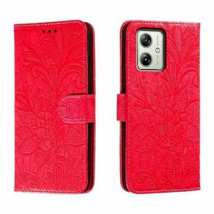 For Motorola Moto G54 Lace Flower Embossing Flip Leather Phone Case(Red)