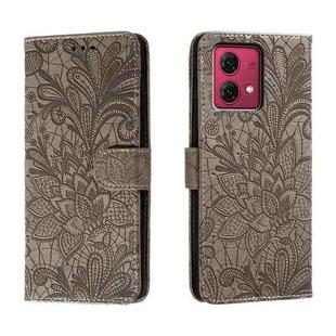 For Motorola Moto G84 Lace Flower Embossing Flip Leather Phone Case(Grey)