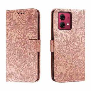 For Motorola Moto G84 Lace Flower Embossing Flip Leather Phone Case(Rose Gold)