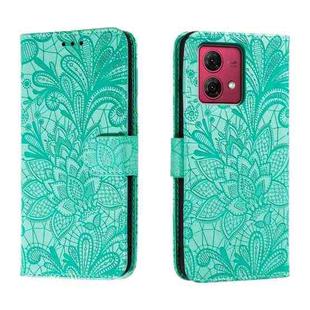 For Motorola Moto G84 Lace Flower Embossing Flip Leather Phone Case(Green)