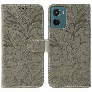 For Motorola Moto G05 / E15 Lace Flower Embossing Flip Leather Phone Case(Grey)