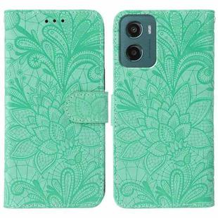 For Motorola Moto G05 / E15 Lace Flower Embossing Flip Leather Phone Case(Green)