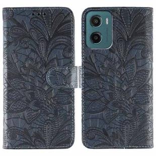 For Motorola Moto G05 / E15 Lace Flower Embossing Flip Leather Phone Case(Dark Blue)