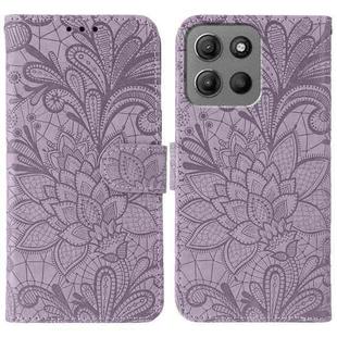 For Motorola Moto G15 Lace Flower Embossing Flip Leather Phone Case(Purple)