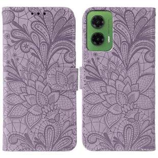 For Motorola Moto G35 Lace Flower Embossing Flip Leather Phone Case(Purple)