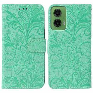 For Motorola Moto G35 Lace Flower Embossing Flip Leather Phone Case(Green)