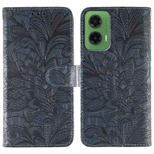 For Motorola Moto G35 Lace Flower Embossing Flip Leather Phone Case(Dark Blue)
