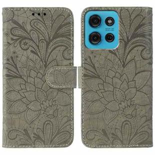 For Motorola Moto G75 5G Lace Flower Embossing Flip Leather Phone Case(Grey)