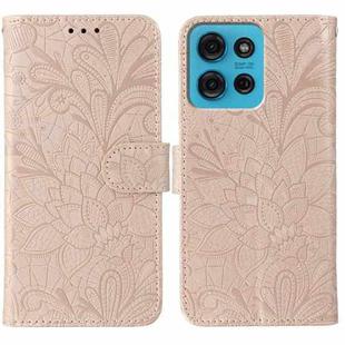 For Motorola Moto G75 5G Lace Flower Embossing Flip Leather Phone Case(Rose Gold)