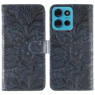 For Motorola Moto G75 5G Lace Flower Embossing Flip Leather Phone Case(Dark Blue)