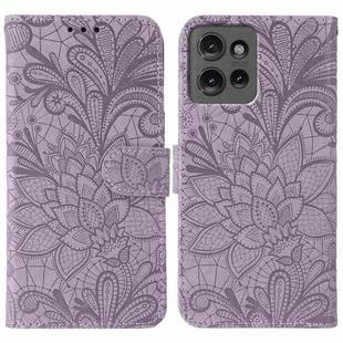 For Motorola Edge 50 Lace Flower Embossing Flip Leather Phone Case(Purple)