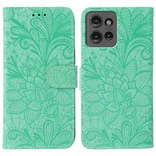 For Motorola Edge 50 Lace Flower Embossing Flip Leather Phone Case(Green)