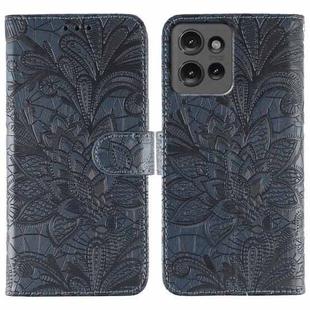 For Motorola Edge 50 Lace Flower Embossing Flip Leather Phone Case(Dark Blue)