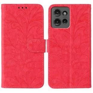 For Motorola Edge 50 Lace Flower Embossing Flip Leather Phone Case(Red)