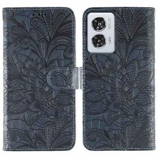For Motorola Edge 50 Fusion Lace Flower Embossing Flip Leather Phone Case(Dark Blue)