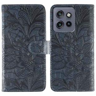 For Motorola Edge 50 Neo Lace Flower Embossing Flip Leather Phone Case(Dark Blue)