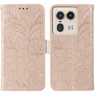 For Motorola Edge 50 Ultra Lace Flower Embossing Flip Leather Phone Case(Rose Gold)