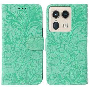 For Motorola Edge 50 Ultra Lace Flower Embossing Flip Leather Phone Case(Green)