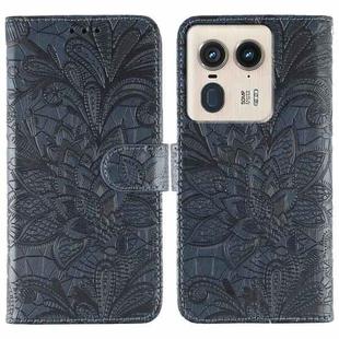 For Motorola Edge 50 Ultra Lace Flower Embossing Flip Leather Phone Case(Dark Blue)