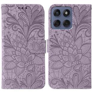 For Motorola Edge 60 Fusion 5G Lace Flower Embossing Flip Leather Phone Case(Purple)