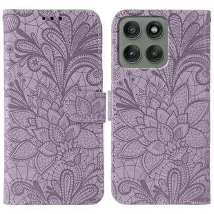 For Motorola Edge 60 Pro Lace Flower Embossing Flip Leather Phone Case(Purple)