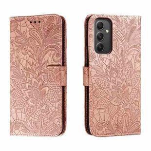 For Samsung Galaxy A35 Lace Flower Embossing Flip Leather Phone Case(Rose Gold)