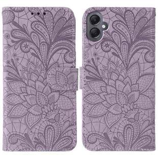 For Samsung Galaxy A05 Lace Flower Embossing Flip Leather Phone Case(Purple)