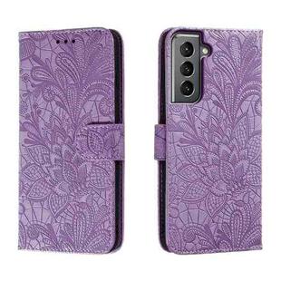 For Samsung Galaxy S21 Lace Flower Embossing Flip Leather Phone Case(Purple)