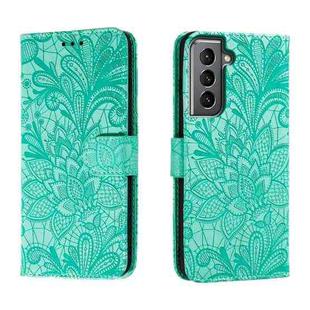 For Samsung Galaxy S21 Lace Flower Embossing Flip Leather Phone Case(Green)