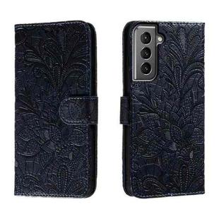 For Samsung Galaxy S21 Lace Flower Embossing Flip Leather Phone Case(Dark Blue)