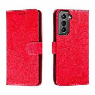 For Samsung Galaxy S21 Lace Flower Embossing Flip Leather Phone Case(Red)