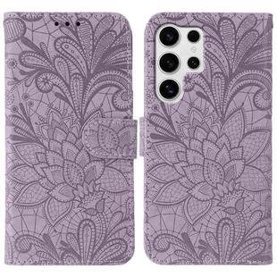 For Samsung Galaxy S24 Ultra 5G Lace Flower Embossing Flip Leather Phone Case(Purple)