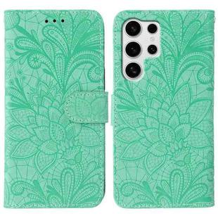 For Samsung Galaxy S24 Ultra 5G Lace Flower Embossing Flip Leather Phone Case(Green)